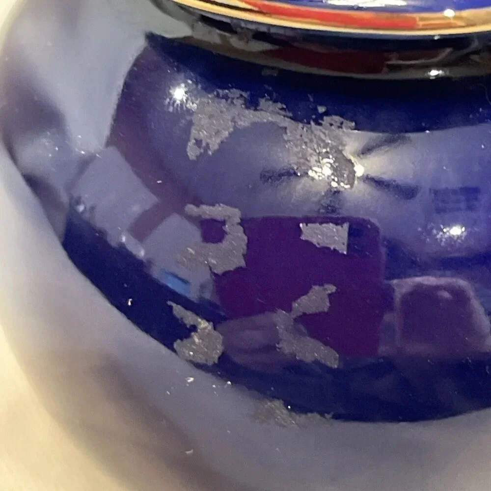 Japanese Porcelain Cobalt Blue Floral Design Lidded‎ Ginger Spice Jar Vintage 4”